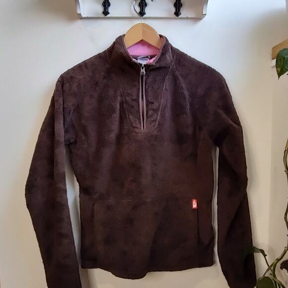 The North Face Brown Fuzzy Plush Quarter Zip Pullover Size Medium - Picture 1 of 9